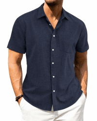 J.VER Leinenhemd Herren Kruzarm Freizeithemd Regular Fit Leicht und Luftig Sommerhemd Leinen Shirt mit Tasche Navy Blau XL Angebot bei HelloDeals