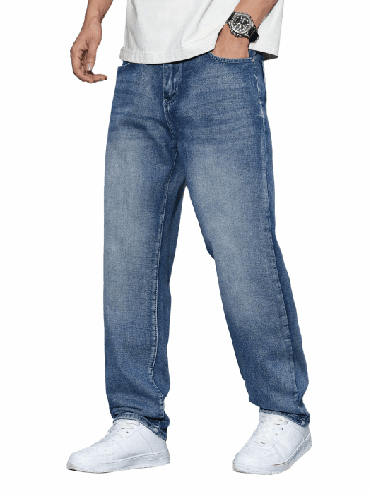 JMIERR Jeans Herren Baggy Baumwolle Weite Jeans Hose Herren Stretch Vintage Loose Fit - Bequeme Streetwear Freizeithosen Blau L Angebot bei HelloDeals
