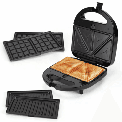 Aigostar - Sandwich-Maker 3 in 1, 750 W, 3 Abnehmbare Grillplatten, Waffeleisen Antihaftbeschichtet, Spülmaschinenfest, Dreieckig, Vertikale Lagerung, Schwarz Angebot bei HelloDeals