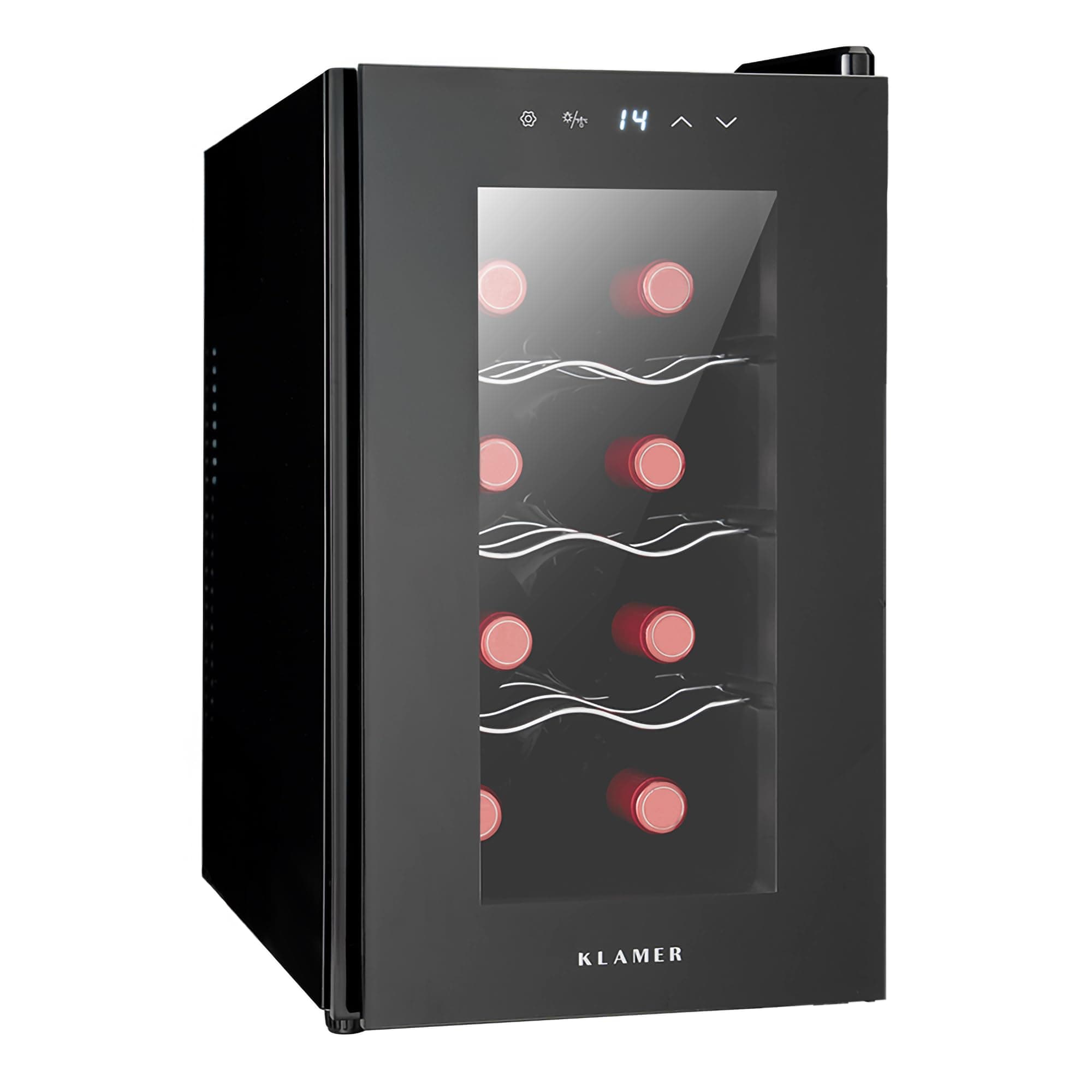 KLAMER Weinkühlschrank 8 Flaschen, Mini Kühlschrank 21 L, 5–18°C Präzisionskühlung, Thermoelektrisch, UV-Schutz Glastür, Touch Display, Weinkühler leise 35 dB Angebot bei HelloDeals