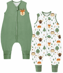 Chilsuessy 2er Pack Baby Sommerschlafsack mit Füßen 0.5 Tog Kleine Kinder Schlafsack mit Beinen 100% Baumwolle Schlafstrampler für Jungen Mädchen, Grün + Waldtiere, 80cm/Baby Höhe 90-100cm 80cm/Baby Höhe 90-100cm Grün + Waldtiere Angebot bei HelloDeals