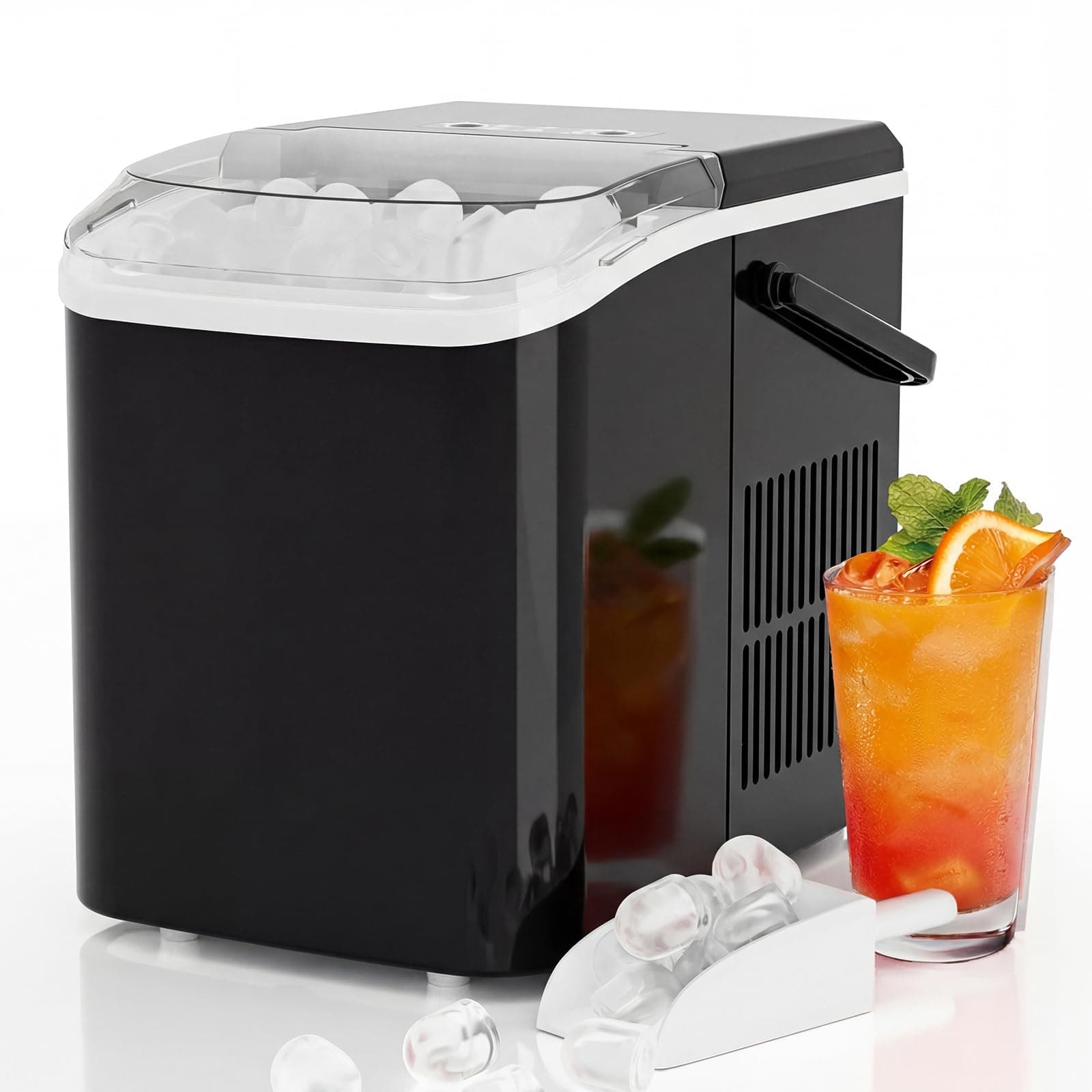 Sweetcrispy Eiswürfelmaschine mit Tragegriff, Selbstreinigend, 9 Eiswürfel in 6 Minuten, 12 kg Eis in 24 Stdn, Kompakt mit 2 Eisgrößen, Kleiner Eiswürfelbereiter für Küche Party Büro Bar, Schwarz Angebot bei HelloDeals