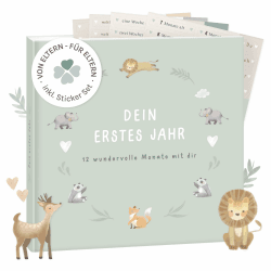 mintkind® Mein erstes Jahr Babyalbum Salbei – sanftes Babytagebuch mit 176 Seiten und Sticker-Set für ruhige Erinnerungen im ersten Lebensjahr, hochwertiges Hardcover 21 x 21 cm mit Stickerset Salbei Angebot bei HelloDeals