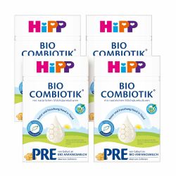 HiPP PRE Bio Combiotik (4 x 600g), Anfangsmilch von Geburt an, mit natürlichen Milchsäurekulturen, enthält nur Lactose als Kohlenhydrat, ideal zum Zufüttern PRE BIO Combiotik-Neu 600 g (4er Pack) Angebot bei HelloDeals