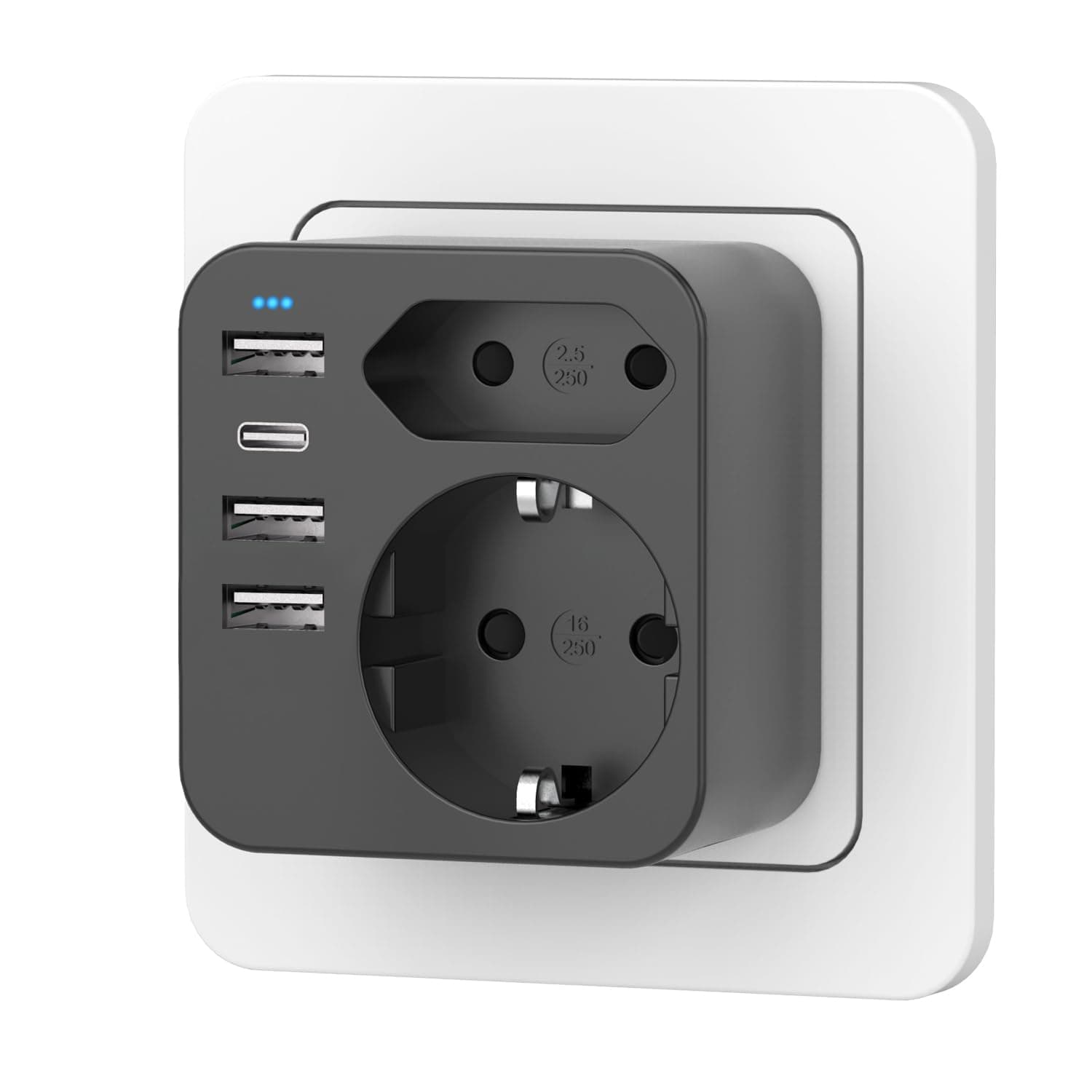 Mehrfachsteckdose mit 4 USB Ports, Mehrfachstecker für Steckdose mit 2 Fach Stecker, Steckdosenadapter mit USB C Port, Doppelstecker für USBC Steckdose, Steckdosenleiste (black) Angebot bei HelloDeals