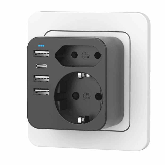 Mehrfachsteckdose mit 4 USB Ports, Mehrfachstecker für Steckdose mit 2 Fach Stecker, Steckdosenadapter mit USB C Port, Doppelstecker für USBC Steckdose, Steckdosenleiste (black) Angebot bei HelloDeals