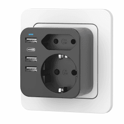 Mehrfachsteckdose mit 4 USB Ports, Mehrfachstecker für Steckdose mit 2 Fach Stecker, Steckdosenadapter mit USB C Port, Doppelstecker für USBC Steckdose, Steckdosenleiste (black) Angebot bei HelloDeals