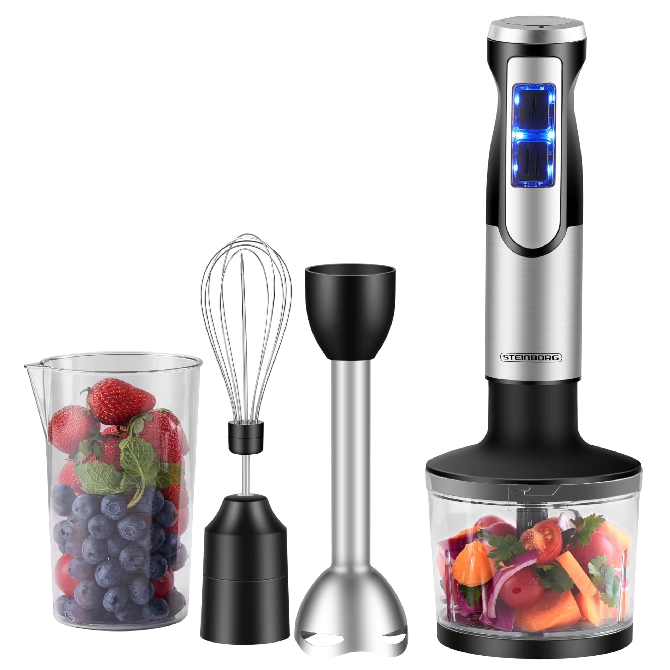 Steinborg® Stabmixer Set 1.200 Watt Edelstahl Pürierstab Schneebesen Zerkleinerer - 500 ml Mixbehälter Edelstahl Turbofunktion Handmixer Pürierer Multizerkleinerer Angebot bei HelloDeals