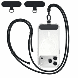 New&Teck Handyschnur mit 2 Patches, 1,60 m langes Telefonband, strapazierfähig, verstellbar, elegant, kompatibel mit allen Smartphones Schwarz Angebot bei HelloDeals