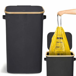 100L Gelber Sack Ständer mit Deckel, Visualisierung Mülleimer Gelber Sack, Stabiler Ständer Ggelber Sack, Müllsackständer, Mülltrennsystem Küche, Schwarz 100L schwarz Angebot bei HelloDeals
