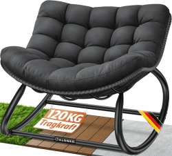 ELONEO Schaukelstuhl Outdoor XXL, ergonomischer Schaukelsessel mit Premium Sitzpolster für drinnen & draußen, Balkonsessel, wetterfester Loungesessel Outdoor, rutschfest, bis 120kg, Schwarz Schwarz Schaukelstuhl Angebot bei HelloDeals