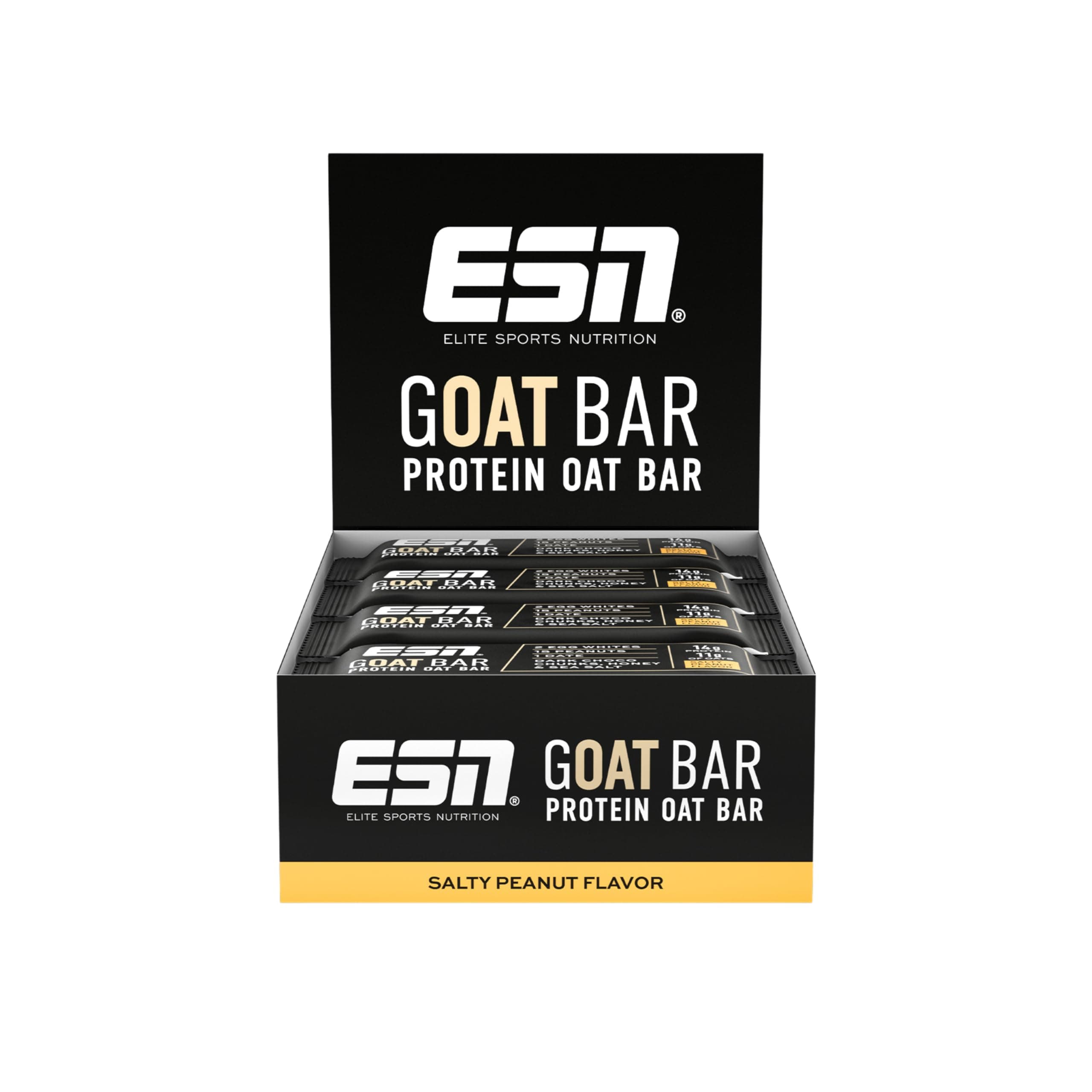 ESN GOAT Bar, Salty Peanut, 12 x 55 g, Protein Oat Bar, Powersnack mit hohem Ballaststoffgehalt, 14g Protein & 11g Oats gesüßt mit Datteln und Honig Angebot bei HelloDeals