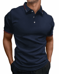 HMIYA Herren Poloshirt-Kontrast Kurzarm Polohemd Male Polo Klassisches 4XL Navy Angebot bei HelloDeals