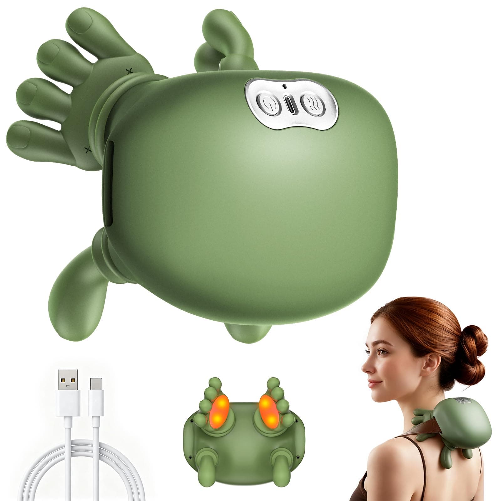 Massagegerät, 4D Nackenmassagegerät mit Wärme, Tragbares Nacken, 3 Modi und 2 Heizstufen, USB Elektrische, Entspannt die Muskeln und lindert Müdigkeit, für Zuhause & Büro, Grün Angebot bei HelloDeals