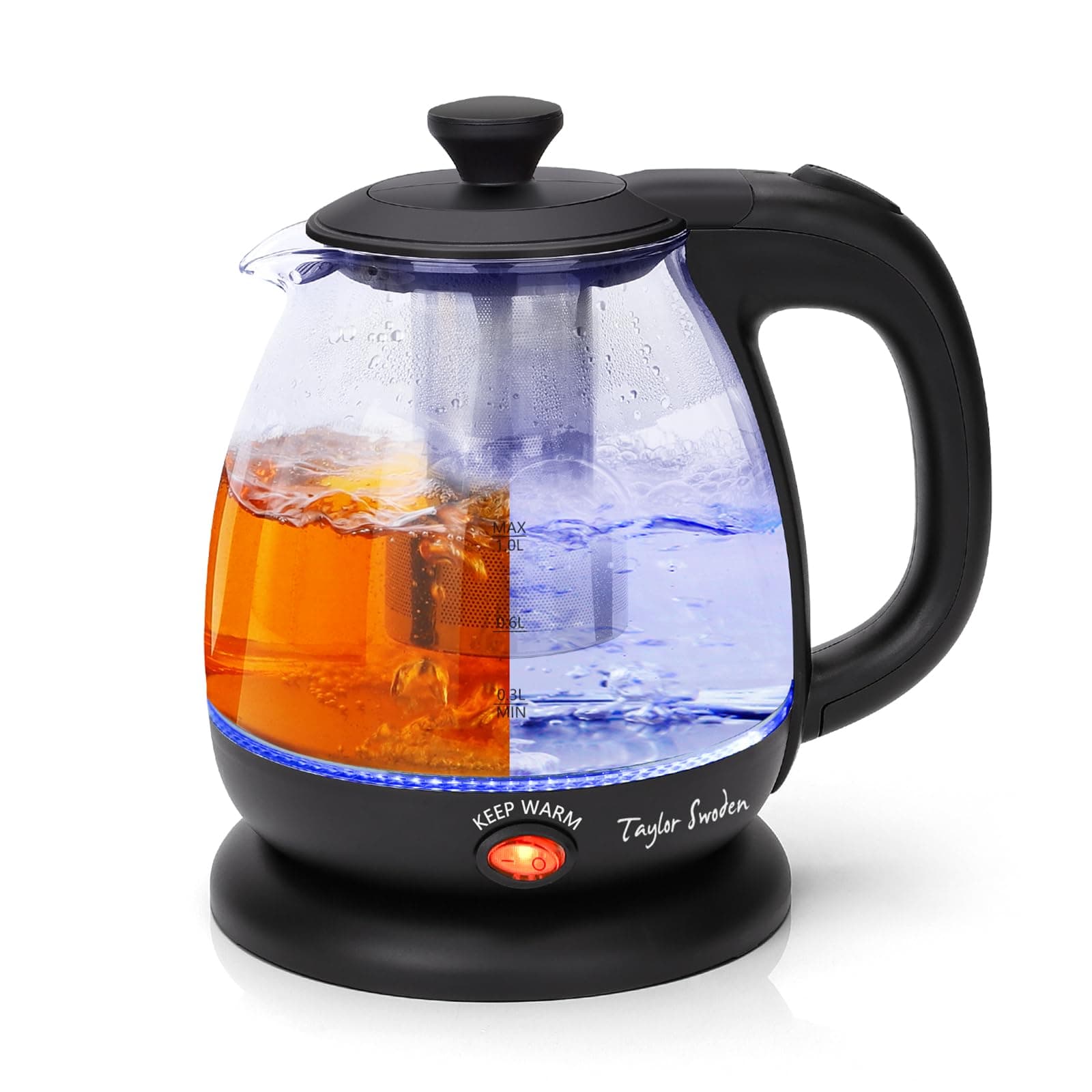 Taylor Swoden Wasserkocher Klein 1 Liter, Wasserkocher Glas Led, 2200W Teekocher Elektrisch, Warmhaltefunktion, Herausnehmbarer Filter, BPA FREI, für Reisen, Küche Wohnmobil oder Büro 1 Liter Schwarz Angebot bei HelloDeals