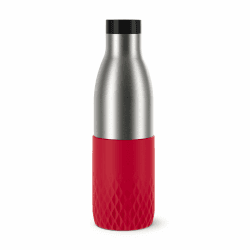 Emsa Bludrop Sleeve Isolier-Trinkflasche, 0,7 Liter, 100% dicht, Quick-Press Verschluss, Ergonomischer 360° Trinkgenuss,12h warm, 24h kühl, spülmaschinenfest, Edelstahl, Dunkelrot, N31128 Angebot bei HelloDeals