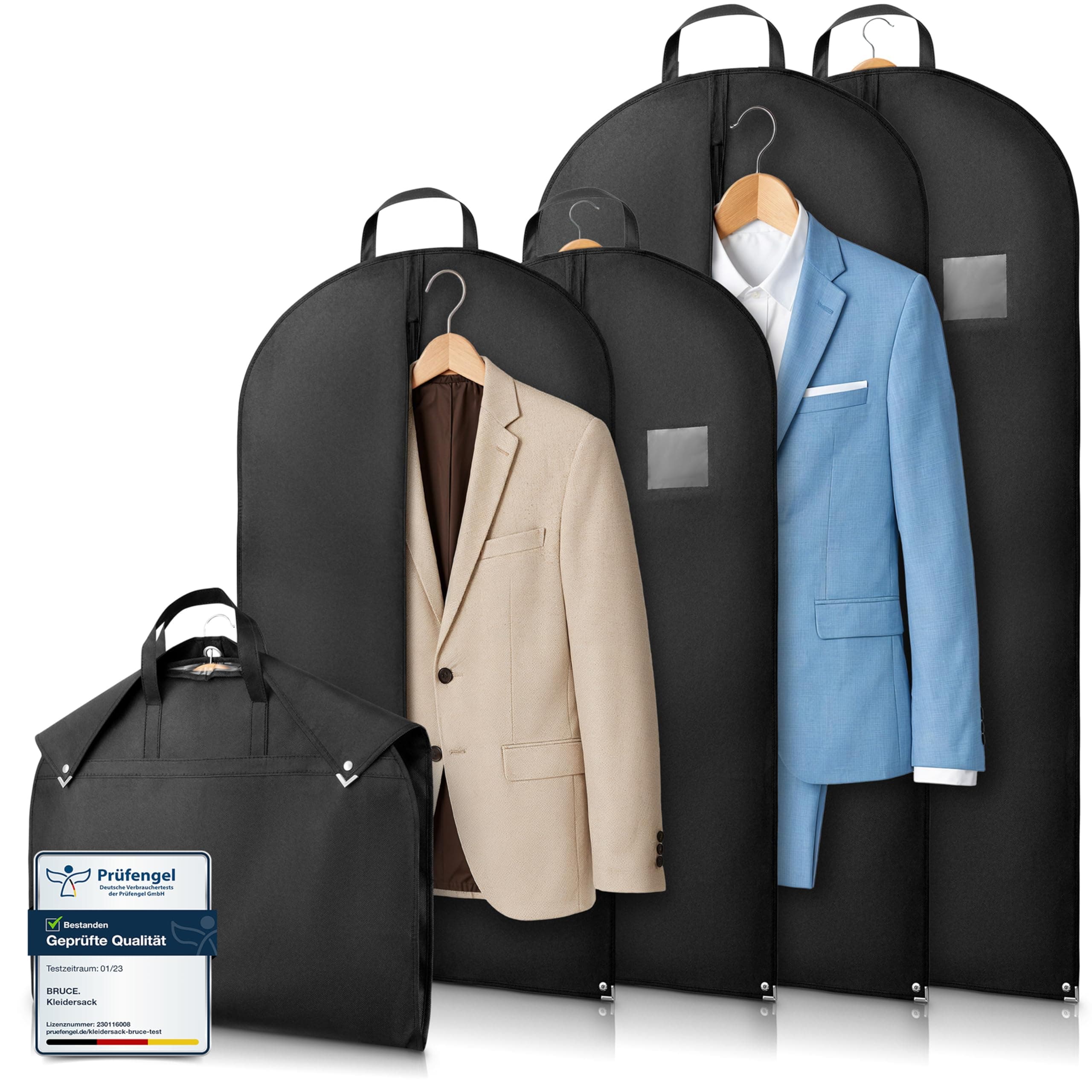 Bruce.® 4x Kleidersack Kurz - 2x 100x60 cm & 2x 120x60 cm – Atmungsaktive Kleiderhülle für Anzug, Jacke & Hemd – 120GSM Materialstärke – Anzugtasche für Reisen & Aufbewahrung - Schwarz Schwarz 2x 100x60cm + 2x 120x60cm Angebot bei HelloDeals