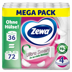 Zewa Ultra Smart Toilettenpapier Großpackung, 36 Rollen á 280 Blatt, Riesenrolle, 4-lagig, hell Ultra Smart 10080 Blatt (1er Pack) Angebot bei HelloDeals