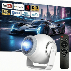 Mini Beamer Unterstützt 4K & 8K 1080P, Smart Beamer mit 5G WiFi 6 BT 5.4, Android 14-System, Tragbarer Projektor 270° Dreh mit HDMI/USB/DC, 8G Speicher, Auto Horizontal Trapezoid Correction (Weiß) Angebot bei HelloDeals