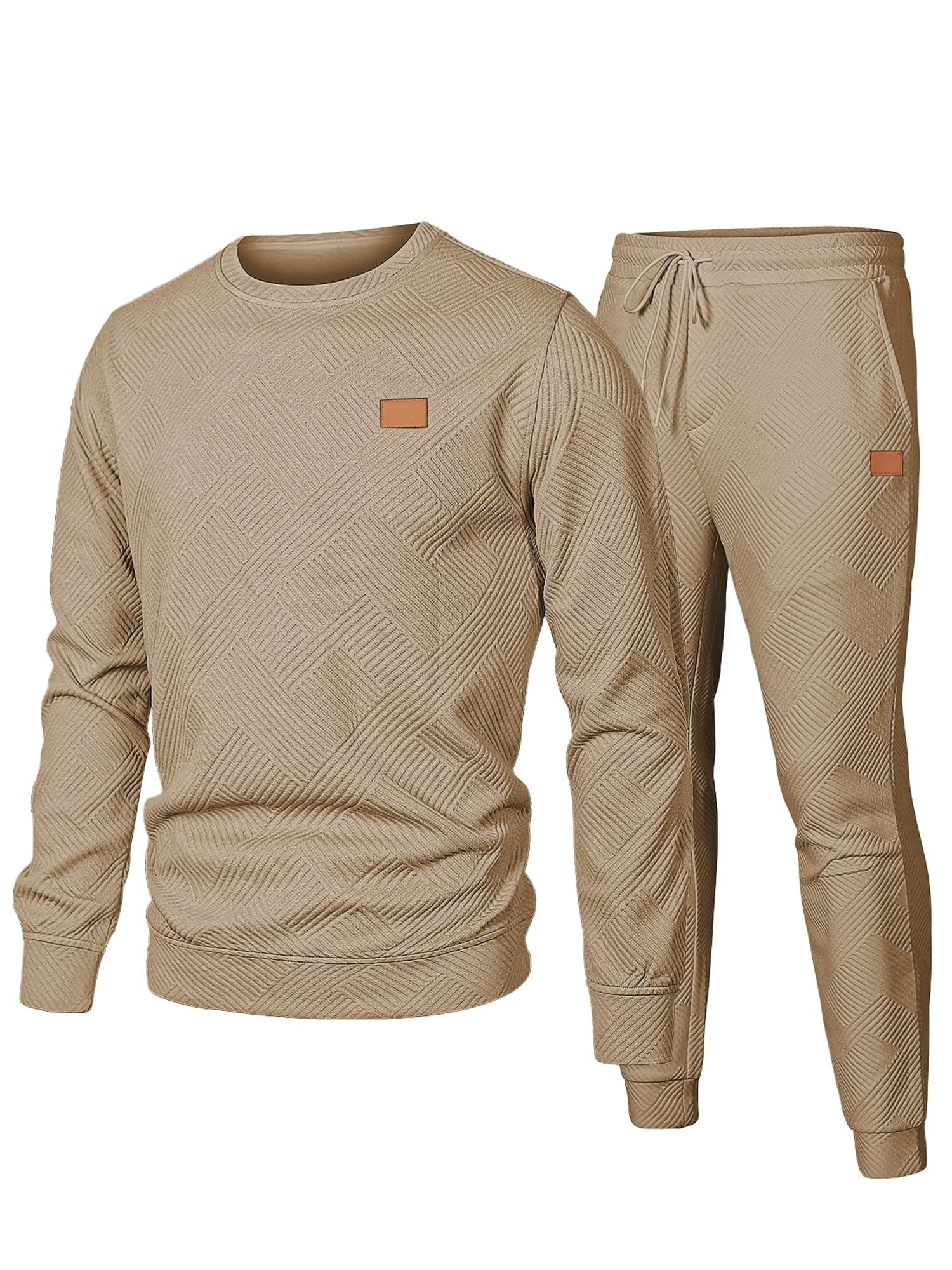 JMIERR Herren Jogginganzug Set 2-Teiliger Sweatshirt Trainingsanzug Casual Sportanzug Herren Sweatshirts und Jogginghose Tracksuit sets mit Strukturmuster Khaki M Angebot bei HelloDeals
