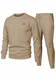 JMIERR Herren Jogginganzug Set 2-Teiliger Sweatshirt Trainingsanzug Casual Sportanzug Herren Sweatshirts und Jogginghose Tracksuit sets mit Strukturmuster Khaki M Angebot bei HelloDeals