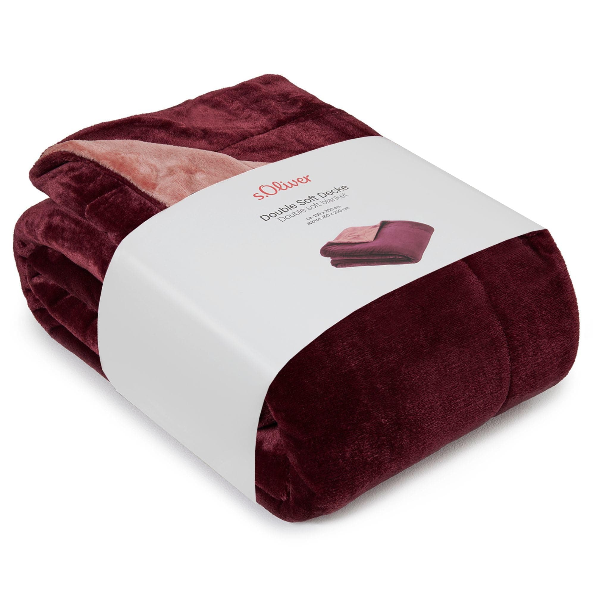 s.Oliver Doublesoft Kuscheldecke 150x200 - super kuschelig & warm, Polyesterflausch Decke dunkelrot Rose 150 x 200 cm Rot Angebot bei HelloDeals
