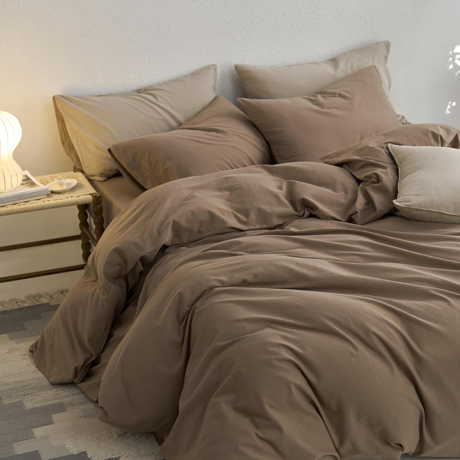 Sedefen Bettwäsche 135x200 cm Baumwolle Braun,Oeko-TEX zertifizierte Bettwäsche Set,Baumwollbettwäsche mit Reißverschluss und 1 Kissenbezug 80x80 cm Braun 2tlg.135x200cm+1x 80x80cm Angebot bei HelloDeals