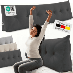 ELONEO Rückenkissen 200 cm breit, Keilkissen für Bett und Sofa geeignet, dreieckiges Lesekissen, Kissen mit abnehmbarem und waschbarem Bezug, mit praktischem Seitenfach Anthrazit 200 cm Angebot bei HelloDeals