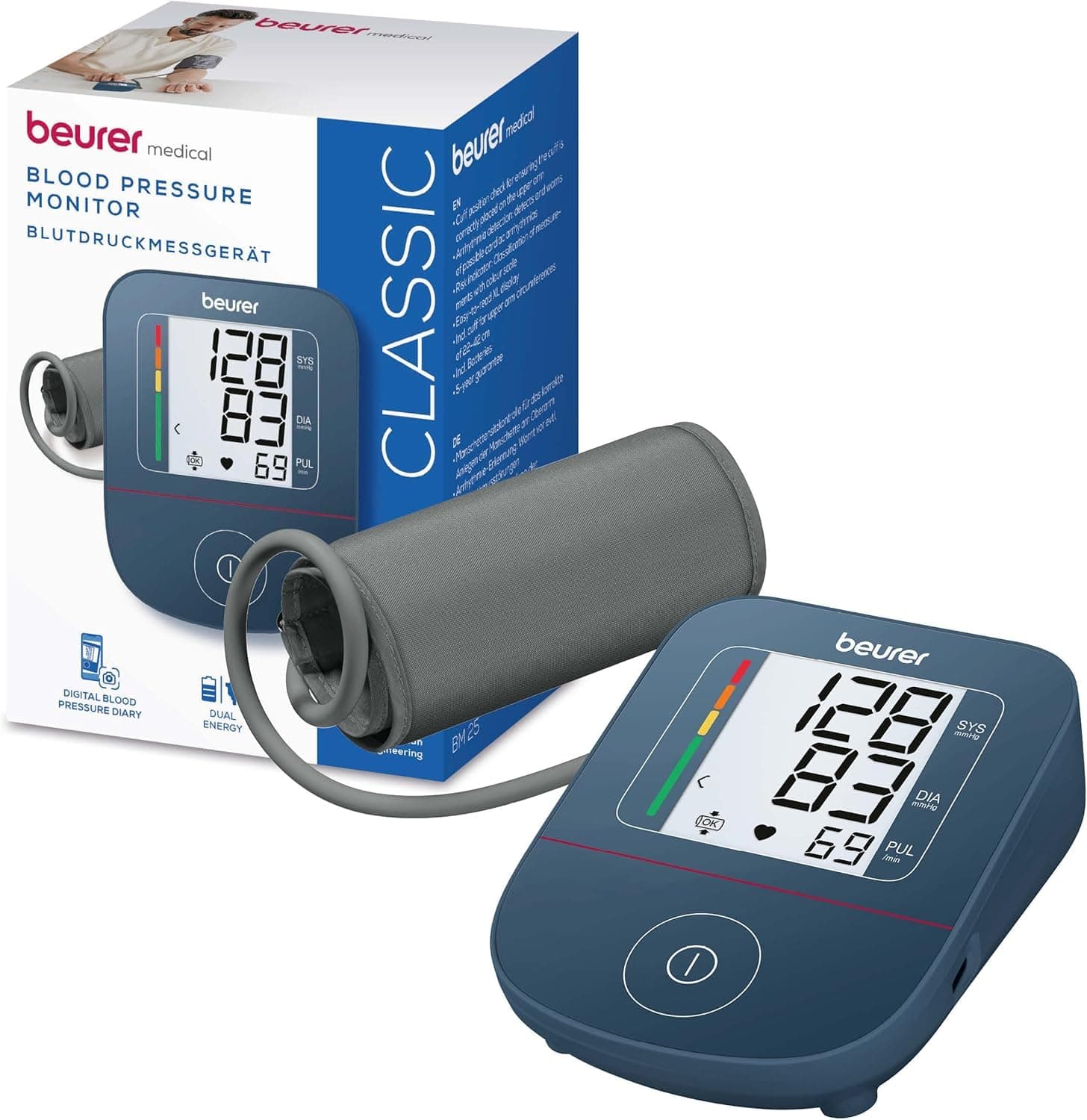Beurer BM 25 Oberarm Blutdruckmessgerät, einfache Ein-Knopf-Bedienung, genaue Messung, Arrhythmie-Erkennung, mit USB-C-Anschluss, Manschette, Datenübertragung zu Apple Health und co., Blau Angebot bei HelloDeals