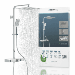 SCHÜTTE OCEAN Duschsystem mit Thermostat und Glasablage - Duschset mit 30x30cm Duschkopf, Regendusche mit Wandhalterung und Duschkopf - Duschpaneel Duschsäule in Chrom/Weiß Angebot bei HelloDeals