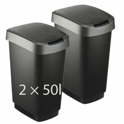 Rotho Twist 2er-Set Mülleimer mit Deckel (Anthrazit/Silber, 2x50l) Anthrazit/Silber 2x50l Angebot bei HelloDeals