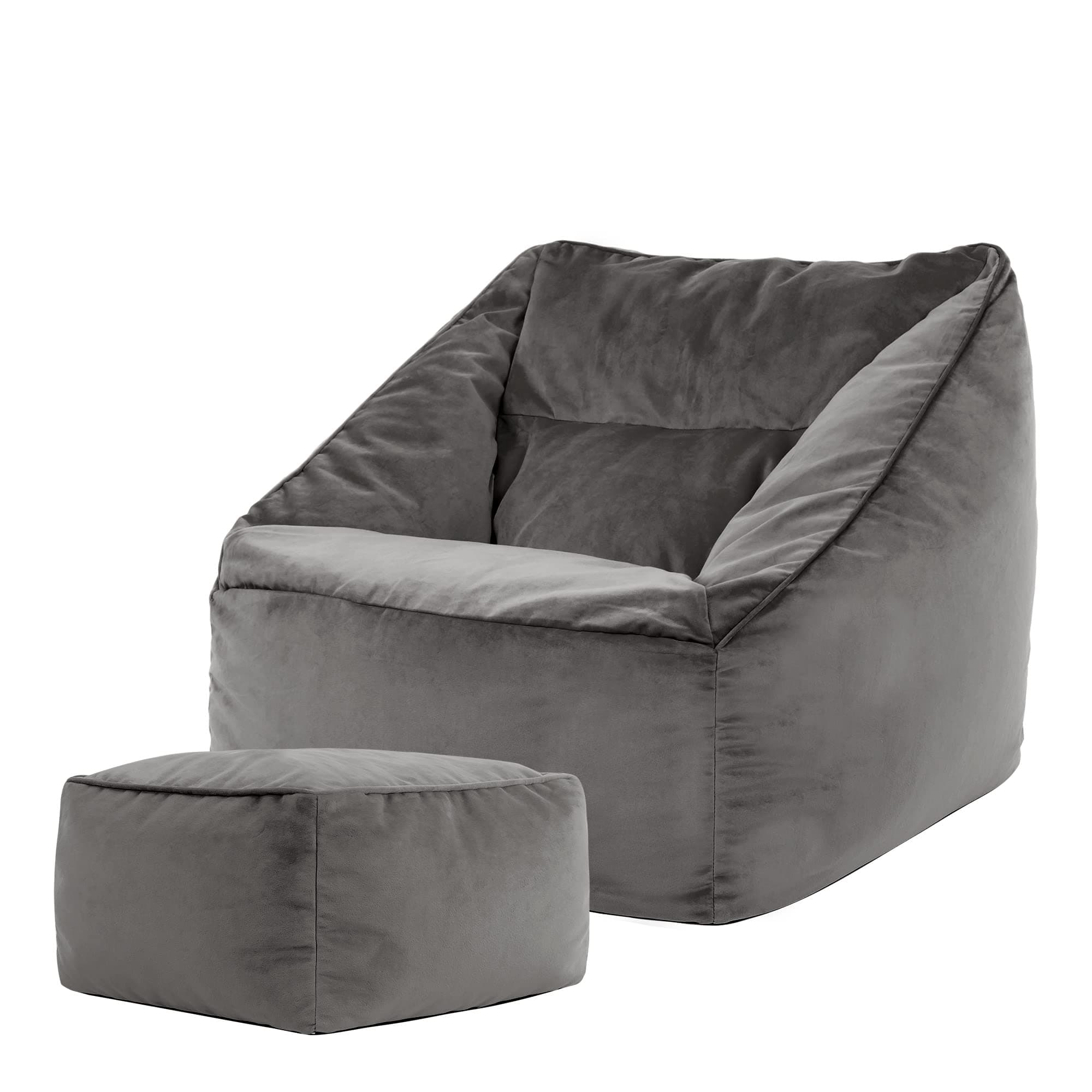 Icon Natalia Sitzsack Sessel mit Hocker für Erwachsene, Dunkelgrau, Flauschiger Samtstoff, Riesen Sitzsack Samt mit Füllung, Bean Bag Chair, Bequemer Sessel Wohnzimmer, Lounge, Schlafzimmer, Büro Grau Sitzsack + Hocker Angebot bei HelloDeals