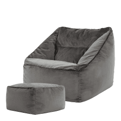 Icon Natalia Sitzsack Sessel mit Hocker für Erwachsene, Dunkelgrau, Flauschiger Samtstoff, Riesen Sitzsack Samt mit Füllung, Bean Bag Chair, Bequemer Sessel Wohnzimmer, Lounge, Schlafzimmer, Büro Grau Sitzsack + Hocker Angebot bei HelloDeals