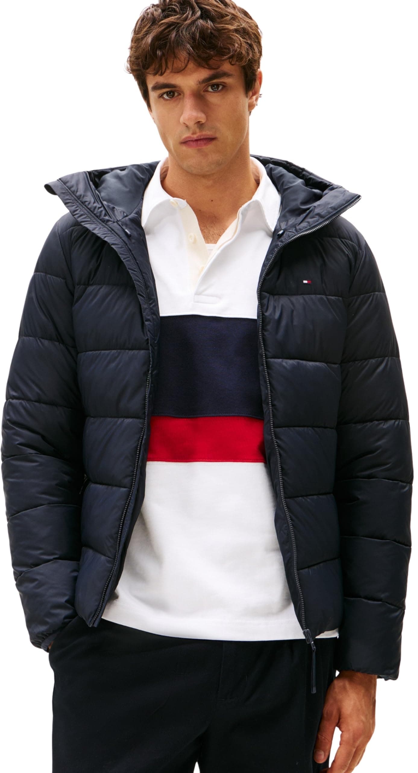 Tommy Hilfiger Herren Steppjacke Mid Weight mit Kapuze XXL Blue (Desert Sky) Angebot bei HelloDeals