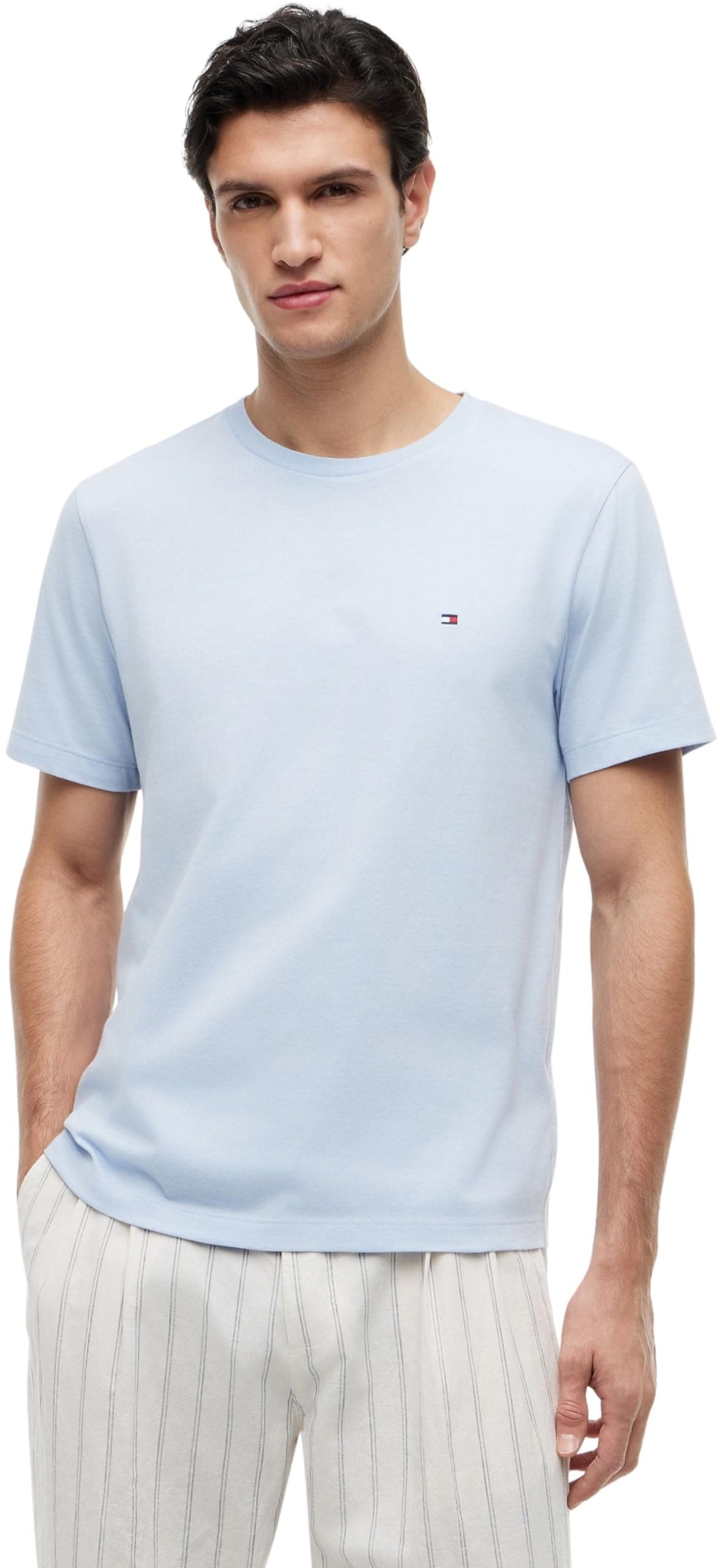 Tommy Hilfiger Herren T-Shirt Kurzarm Seasonal Solid Tee mit Rundhalsausschnitt M Blue (Breezy Blue) Angebot bei HelloDeals