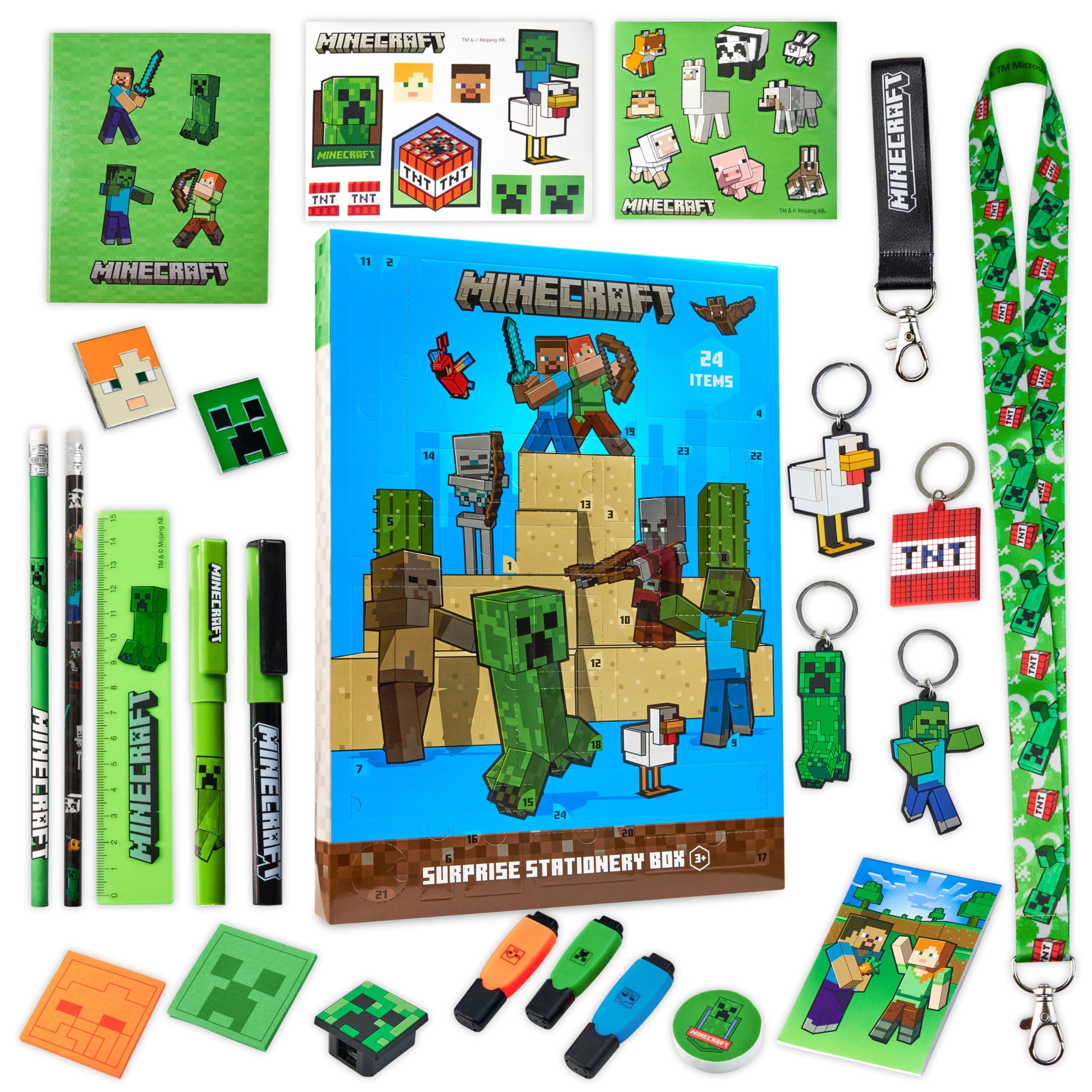 Minecraft Adventskalender Kinder 2025, Schule Schreibwaren, 24 Überraschungen mit Stifte, Radiergummi & Mehr Zubehör Creeper Gamer Geschenke für Jungs (Blau) Angebot bei HelloDeals