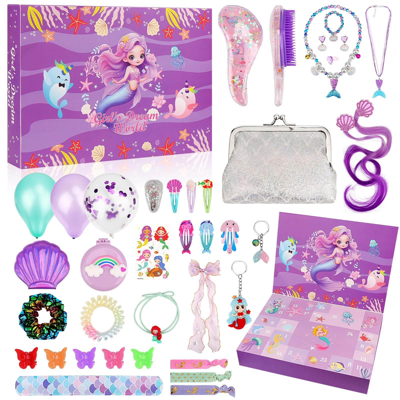 Hysagtek Adventskalender 2025 Mädchen - Adventskalender Meerjungfrau mit Schmuckkästchen, Tasche, Halsketten, Haarschmuck, 24 Tage Meerjungfrauen Schmuck Weihnachten Geschenke Mädchen Angebot bei HelloDeals