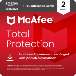 McAfee Total Protection 2026 (2 + 1 zusätzliches Geräte) | Virenschutz, VPN, Betrugsschutz, Sicherheitssoftware, Identitätsüberwachung | 1-Jahres-Abonnement mit automatischer Verlängerung | Download Digital Download 12 Monate 2+1 Geräte Angebot bei HelloDeals