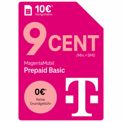 Telekom MagentaMobil Prepaid Basic | 9 CT pro Minute/SMS in allen DT-Netzwerken. | Dayflat optional (50 MB) verfügbar für mobile Navigation I ohne Vertrag, Gesamtkostenkontrolle I 10 EUR Guthaben Prepaid 2.0 (BASIC) Angebot bei HelloDeals