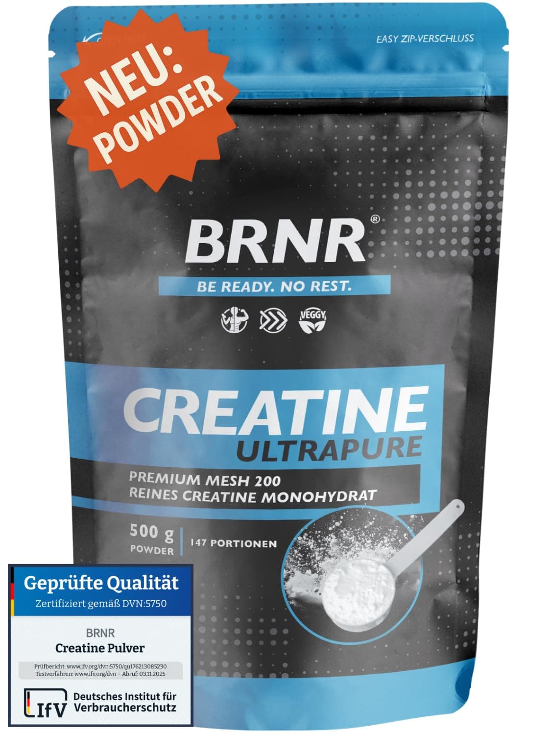 BRNR Creatin Monohydrat Pulver, ultrapures Powder, geprüft und rein, Kreatin Monohydrat, 500g Angebot bei HelloDeals