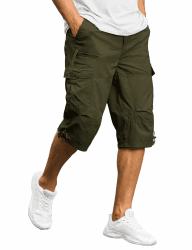 TACVASEN Herren Kurze Hosen 3/4 Cargo Shorts Baumwolle Sommer Dreiviertel Bermuda Cargohose Arbeitshosen mit Taschen 38 Armeegrün Angebot bei HelloDeals