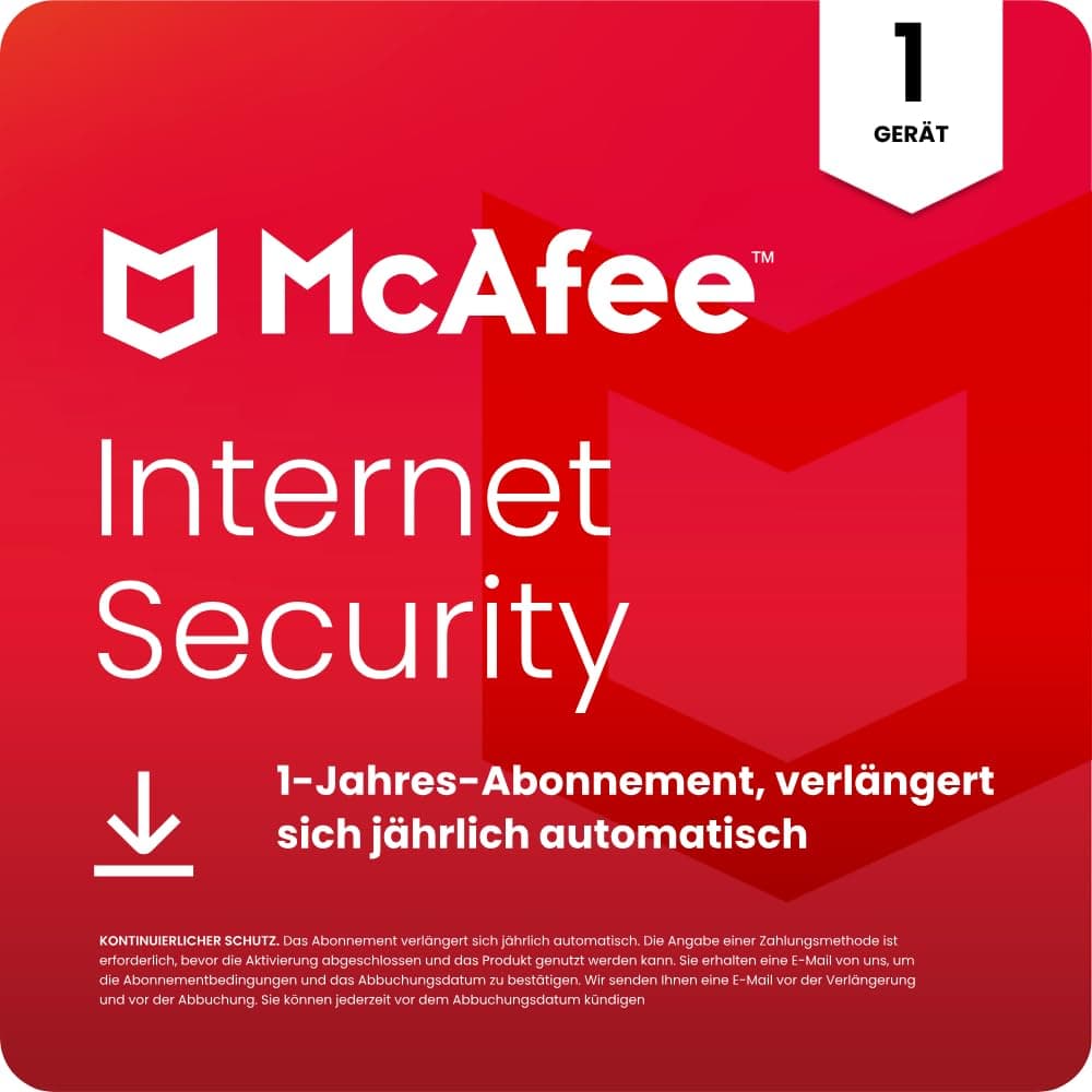 McAfee Internet Security (1 Geräte) 2026 |Echtzeitschutz für PCs vor neuen und dynamischen Bedrohungen | 1-Jahres-Abonnement mit automatischer Verlängerung | Download Digital Download 12 Monate 1 Geräte Angebot bei HelloDeals