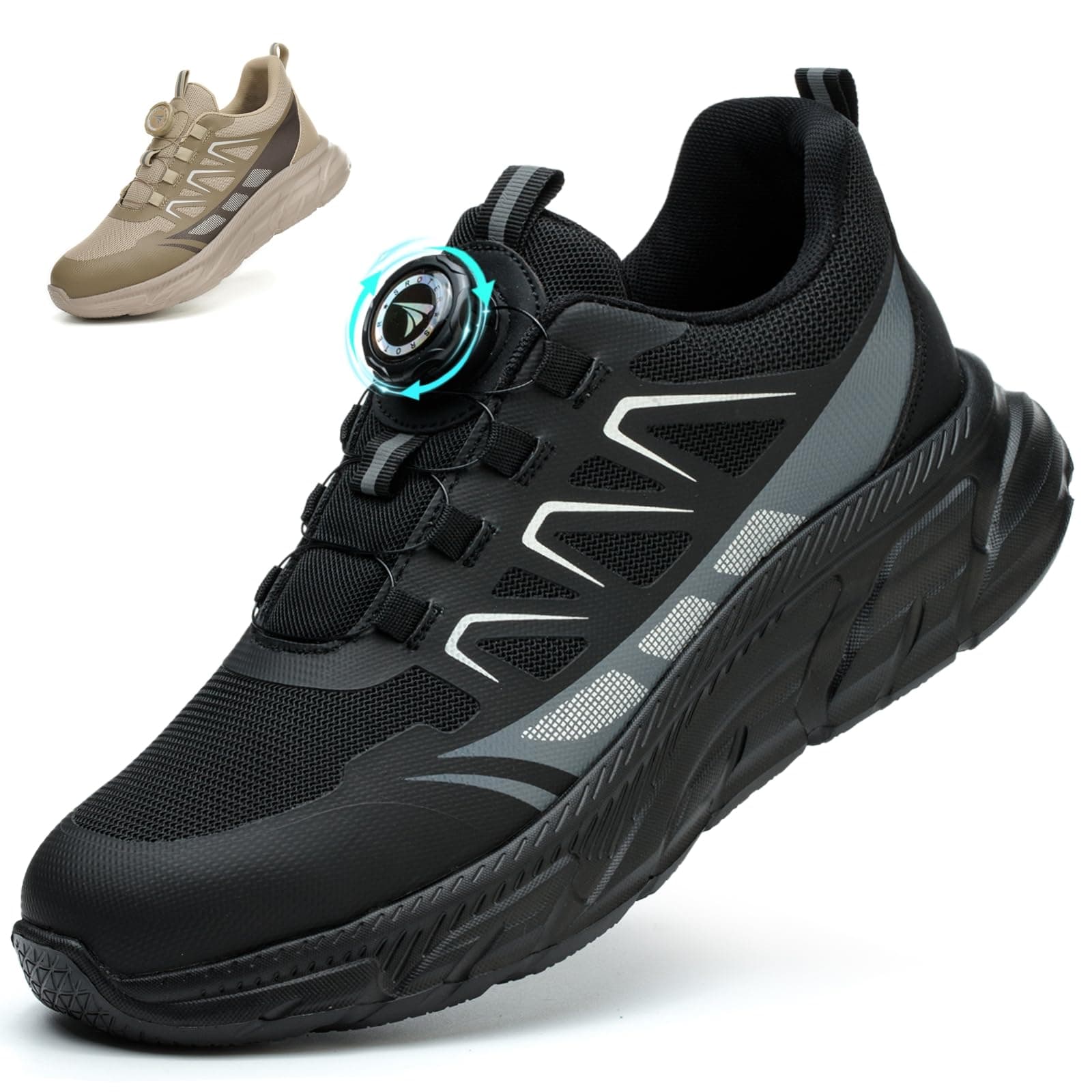RASEARY Sicherheitsschuhe Arbeitsschuhe Herren Damen Bequem Stahlkappenschuhe Leicht Atmungsaktiv Industrielle Arbeitsschuhe mit Drehschnallen Schnürsenkeln 44 EU Schwarz Angebot bei HelloDeals