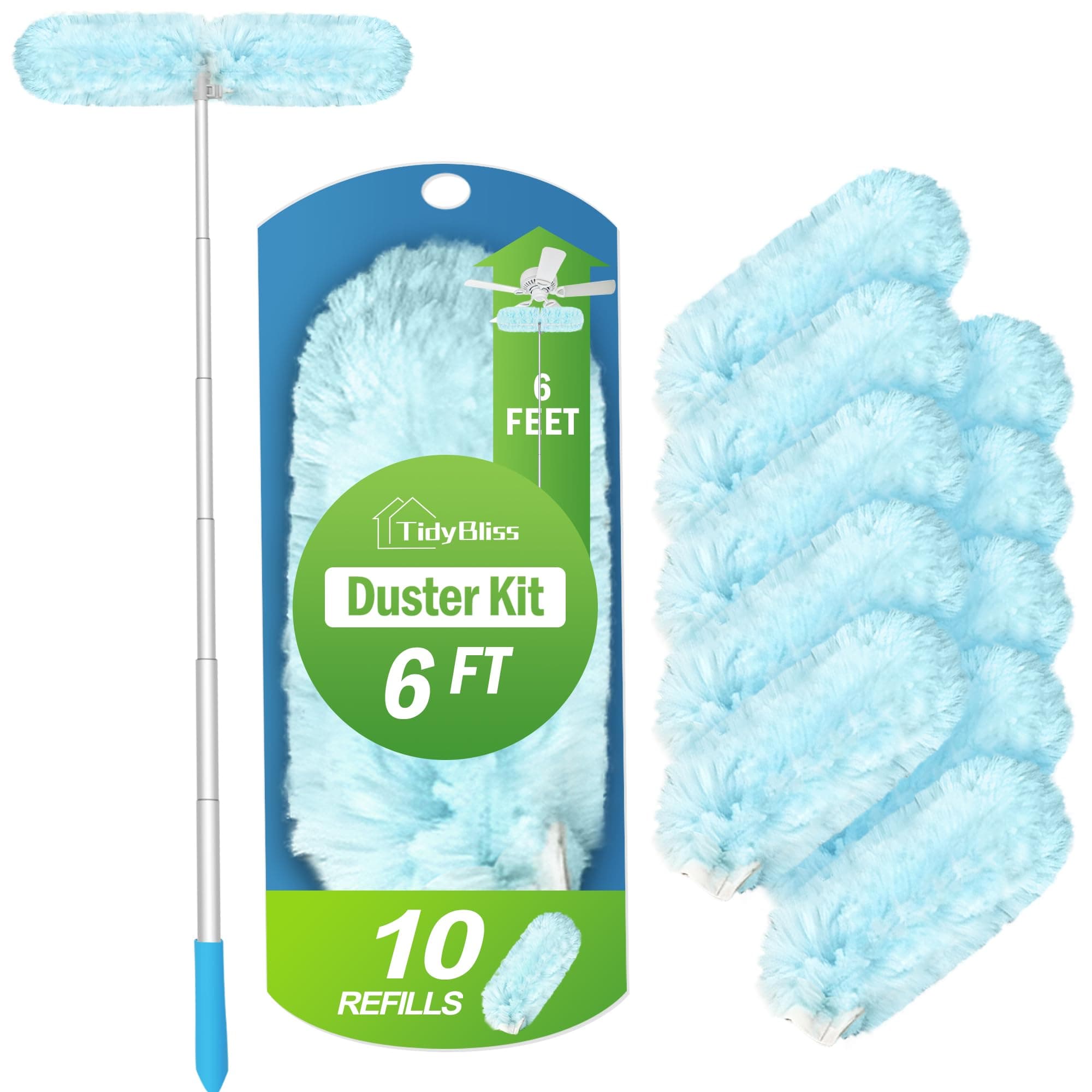 Staubwedel Teleskopstange für Swiffer, 180cm Staubmagnet Lang Ausziehbar mit 10 Nachfüllpack, 360 Grad Teleskop Spinnenwebenentferner Staubwischer zum Reinigen Decke Ventilator Wand Angebot bei HelloDeals