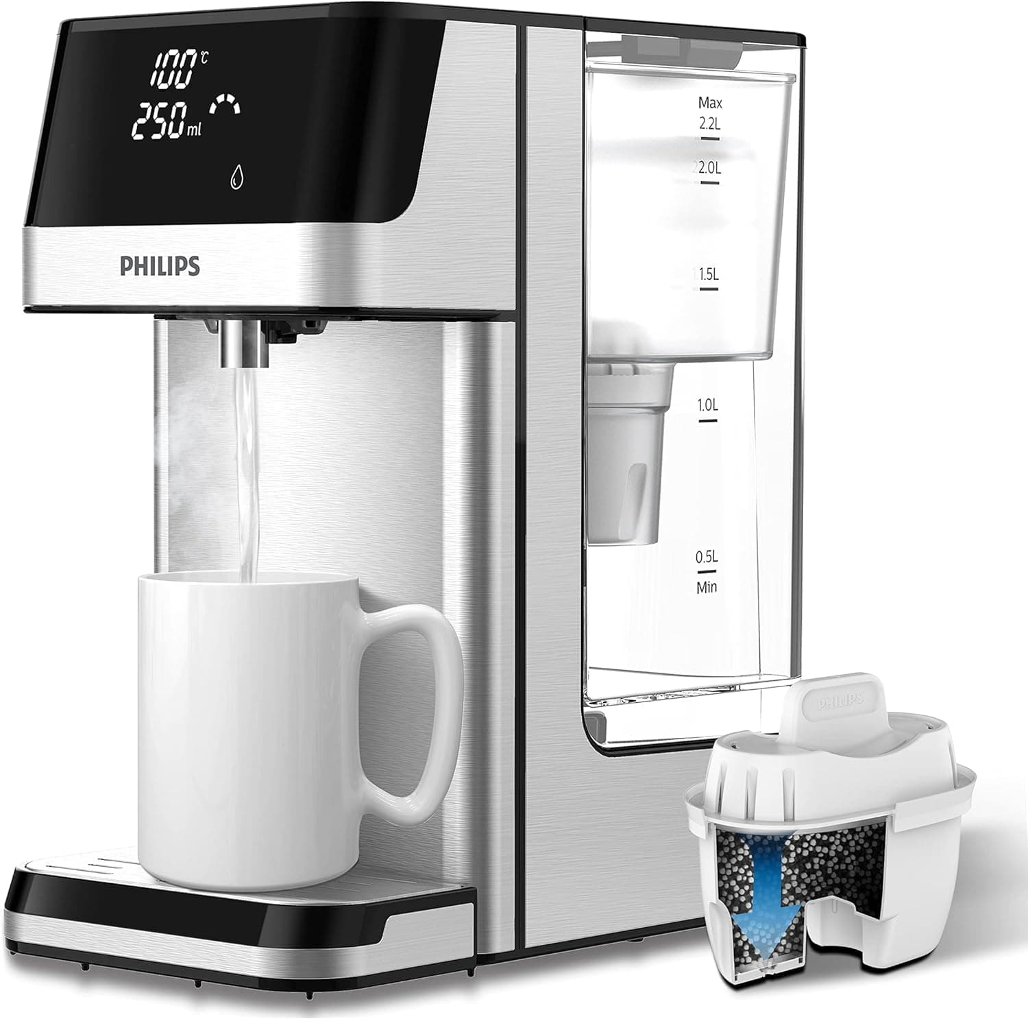 Philips Water Station Spender für gefiltertes heißes Wasser 6 Temperaturvoreinstellungen Touchscreen reduziert Chlor Kalk Schwermetalle Mikroplastik und PFAS 2,2 L Fassungsvermögen Single Angebot bei HelloDeals