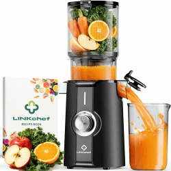 LINKChef Entsafter Slow Juicer, 115 mm Große Einfüllöffnung für Entsafter Gemüse und Obst Testsieger, Kaltentsafter 200W, BPA-frei, Einfach zu Reinigen und Montieren, Schwarz Angebot bei HelloDeals