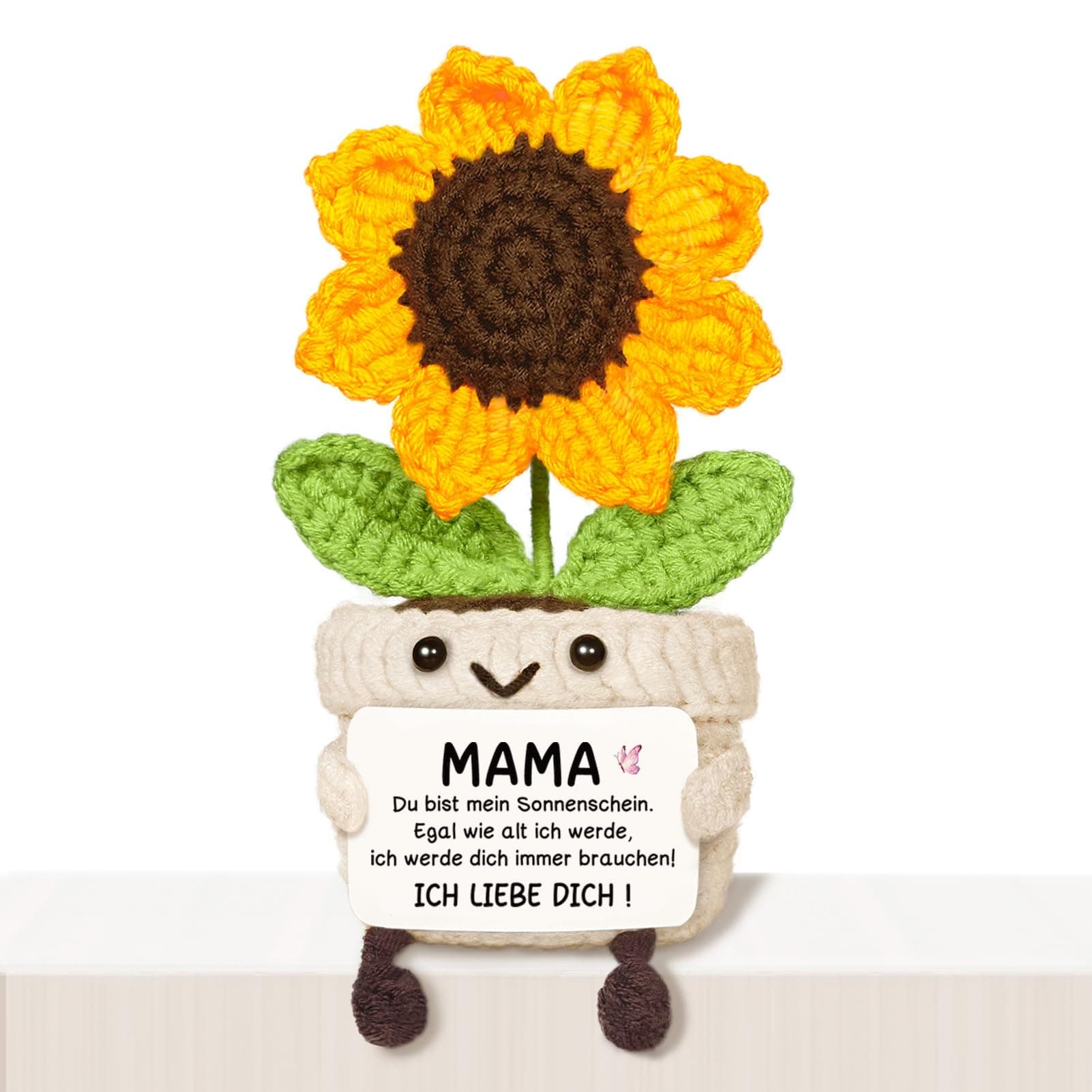 Muttertagsgeschenke für Mama - Handgemachte gehäkelte Sonnenblume mit Energiekarte, Mama Geschenk Geburtstag, Geburtstagsgeschenk, Muttertag Angebot bei HelloDeals