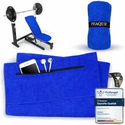 PEAQUE Mikrofaser Fitness Handtuch mit Reißverschluss - Sporthandtuch Fitnessstudio Frottee - Gym Towel inkl. Tasche für Wertsachen - weich, schnelltrocknend (Royal-Blau, 120 x 50 cm) 120 x 50 cm (mit Reißverschluss-Tasche) Royal-blau Angebot bei HelloDeals