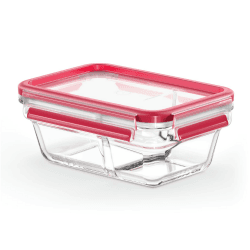 EMSA Clip & Close Glas Frischhaltedose, rechteckig, 0,8 L, 100 Prozent dicht, rutschfestes Stapeln, Glasbehälter spülmaschinen-, gefrier-, backofen-, mikrowellenfest, Rot, Transparent, N10407 rechteckig 0.8 L Angebot bei HelloDeals