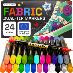 Artistro 24 Doppelseitige Textilstifte- Stoffdekorationsset - Permanent für Kleidung - Kein Auslaufen für T-Shirts, Taschen, Textilien, Leinwand und mehr (Pinselspitze und Feine Spitze) 24 Double tip brush + fine Angebot bei HelloDeals
